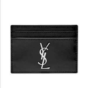 Saint Laurent Card Case In Black With Silver Mono